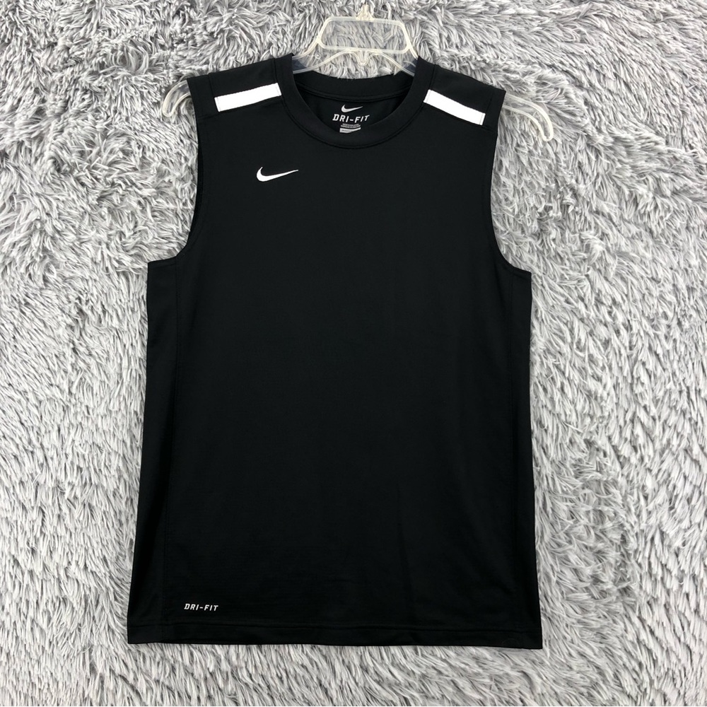 Nike Shirt Mens Small Athletic Workout Sleeveless Dri Fit Black White Swoosh